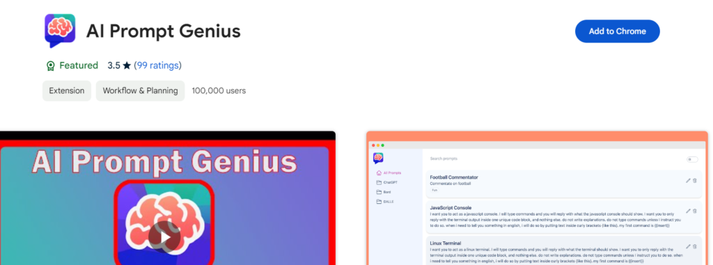 ChatGPT Prompt Genius Chrome Extension