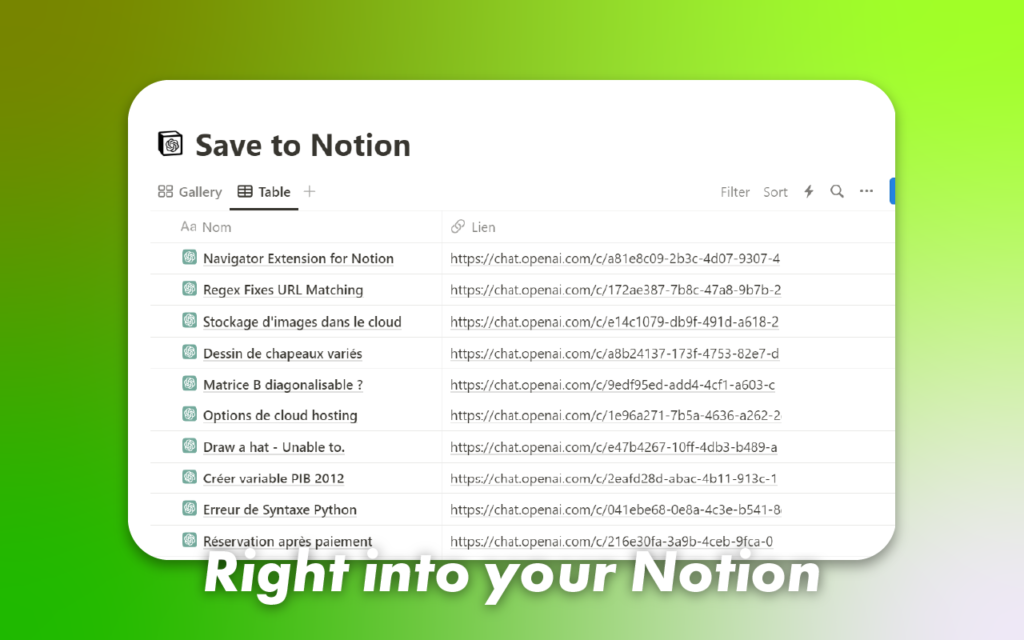 Screenshot of ChatGPT to Notion Chrome Extension