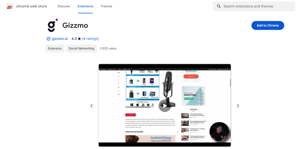 It is a screenshot of Gizzmo.ai chrome extension