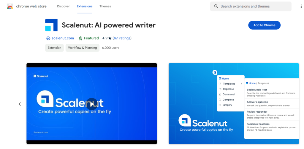 It is a screenshot of Scalenut.com chrome extension