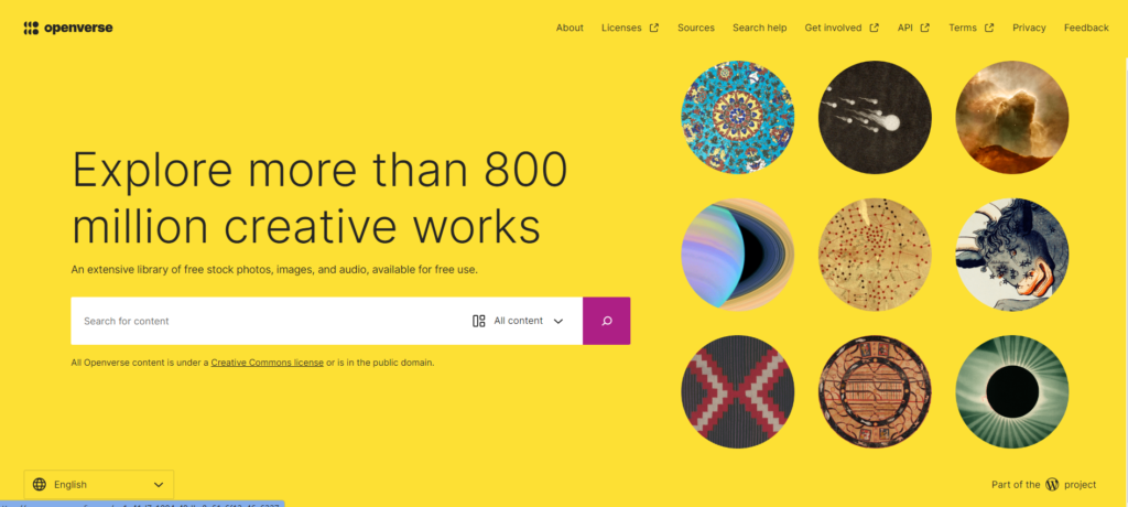 Screenshot of Openverse search engine