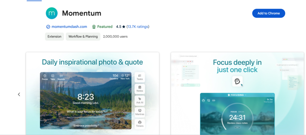 Screenshot of Momentum chrome extension