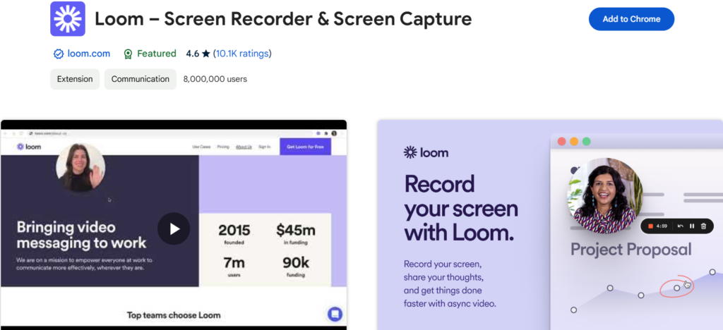 Screenshot of Loom extension