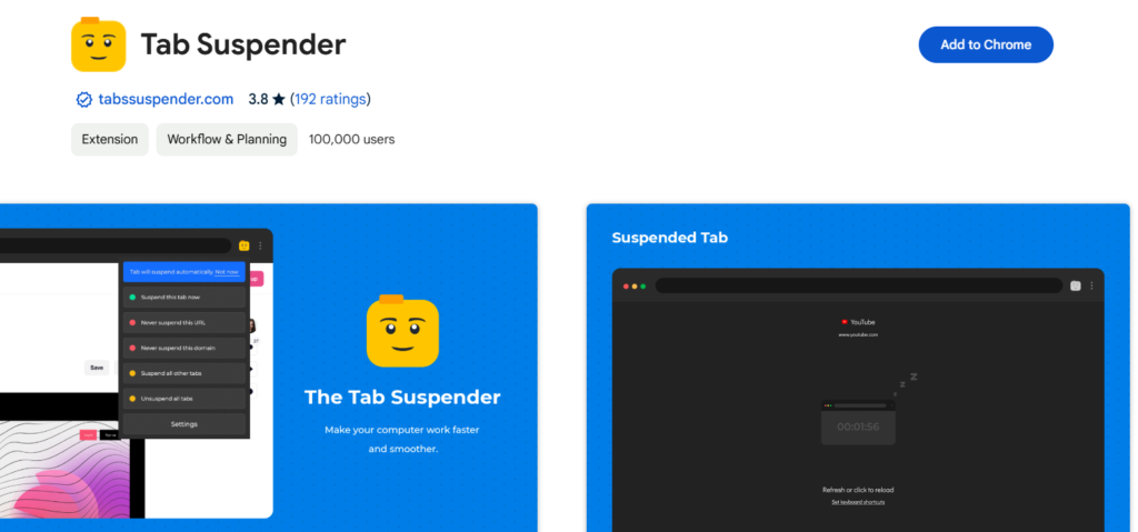 Screenshot of Tab Suspender