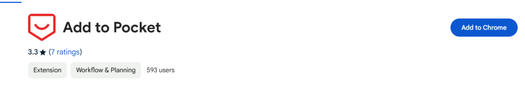 Screenshot of Add to Pocket chrome productivity extensions