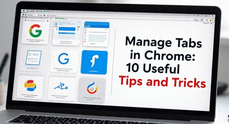 image of a laptop written Manage Tabs in Chrome: 10 Useful Tips and Tricks