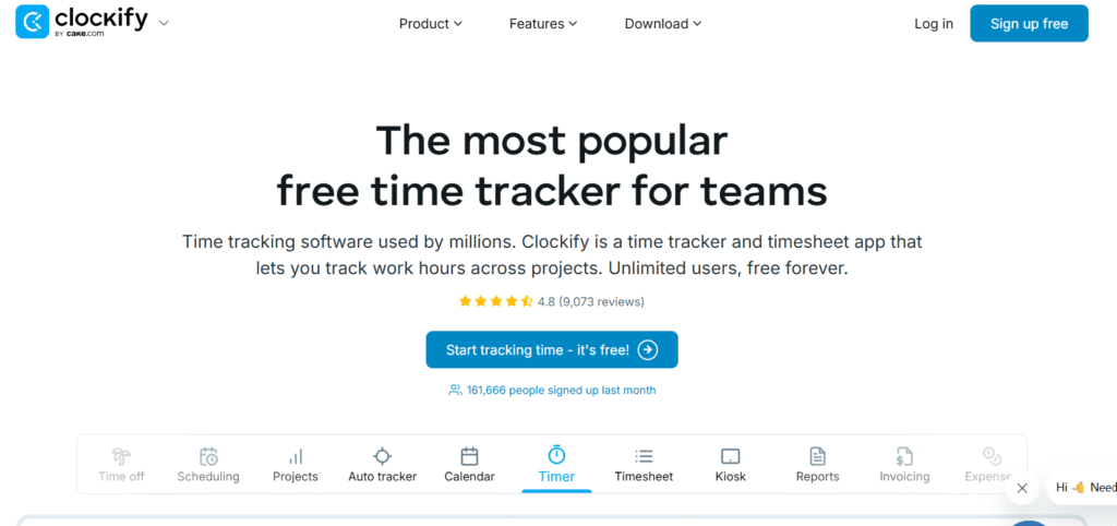 screenshot of clockify app for freelancing