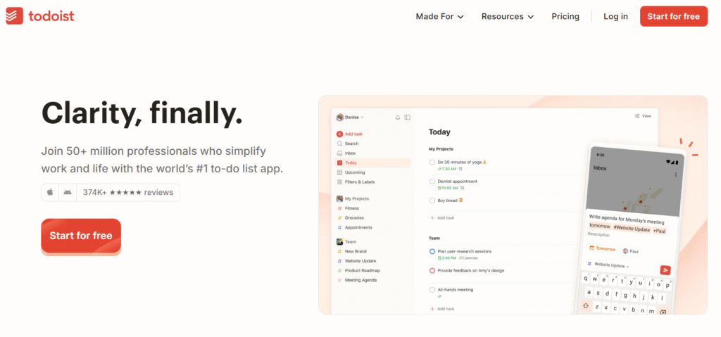 hot of Todoist freelance app